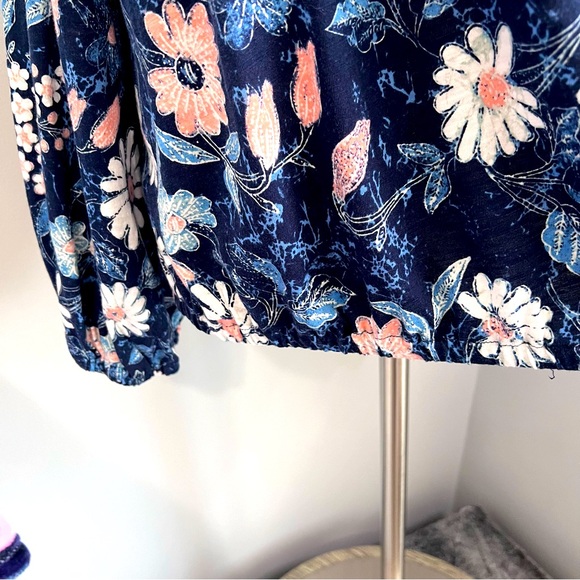 INC International Concepts 3X Blue Floral Cold Shoulder Blouse Top Ruffled Neck - Picture 10 of 13